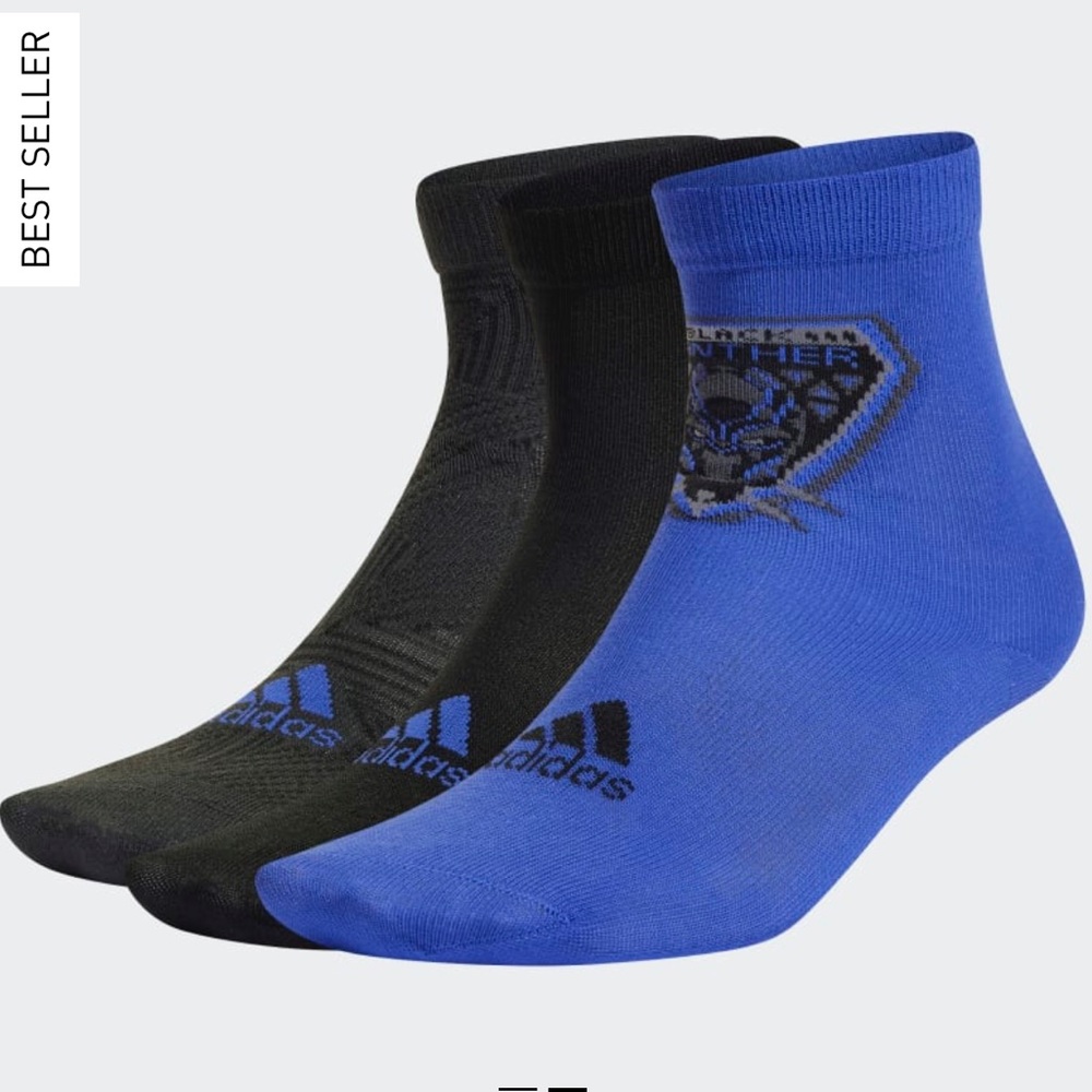 NWT Adidas X Marvel Black Panther 3 Pack Kids Socks